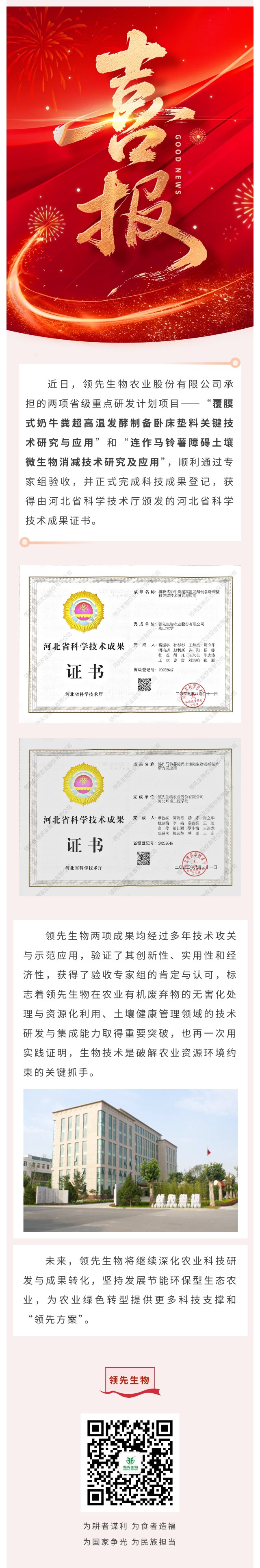 【喜訊】領(lǐng)先生物斬獲兩項省級科技成果！